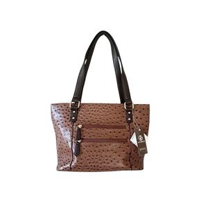 Gianni Bernini Ostrich Embossed Faux Leather Tote in Mocha